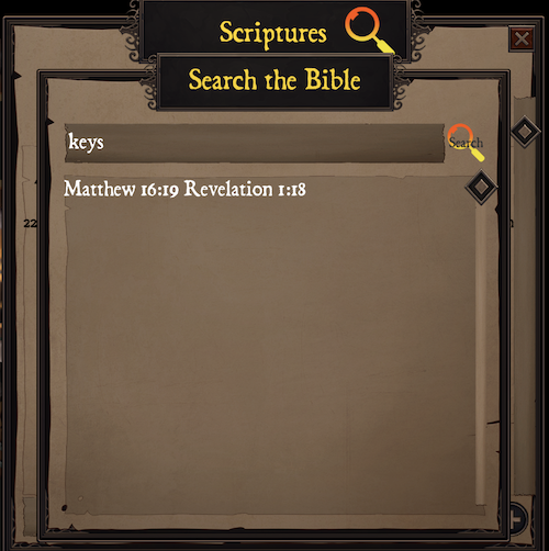 video game screenshot of Bible Search function